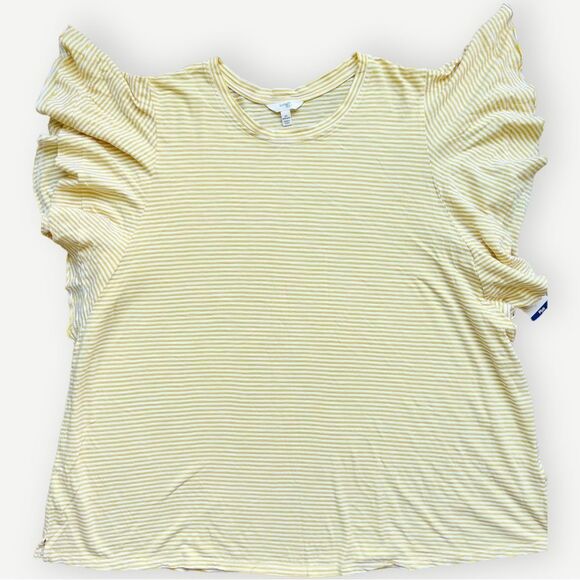 NWT Terra & Sky Short Flutter Sleeve Yellow & White Striped T-Shirt. 2X. 20. 22. - Picture 2 of 8
